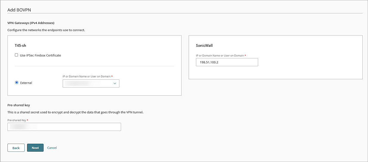 Screenshot of VPN Gateway settings